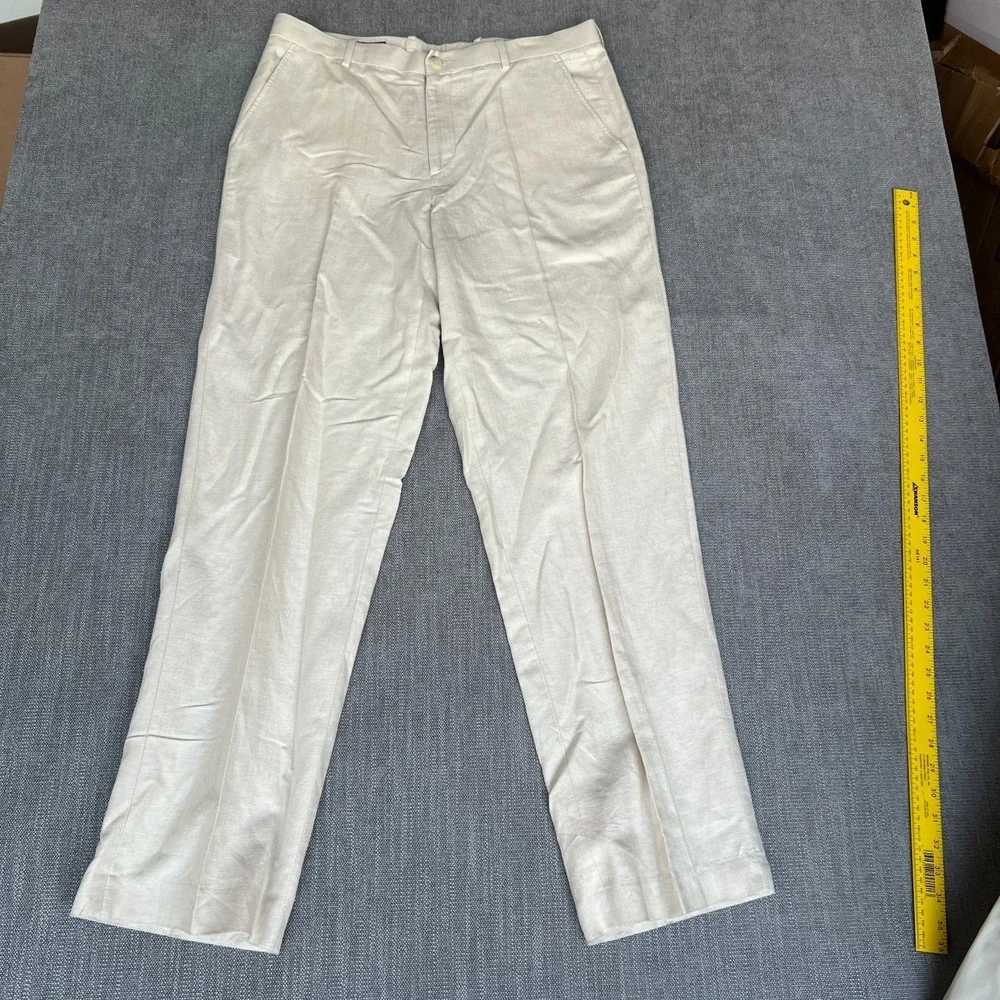 Perry Ellis Chino Pants Mens 34x34 Beige Linen Blend Classic Fit Straight Leg